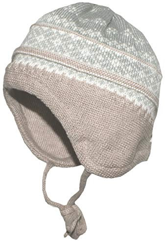 maximo BW Strickmütze mit BW Feinstrick Futter i Beige/Grey Mint/Wollweiß zum binden 356700 (41 cm)