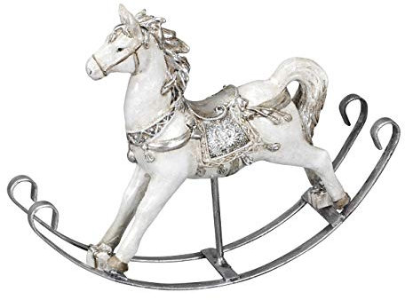 Posiwio dekoratives Schaukelpferd Deko-Pferd weiß mit etwas Silber in Shabby Vintage Optik