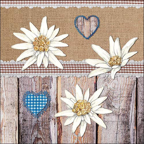 Papier Servietten Lunch Fest Party ca 33x33cm Herbst Autumn Weihnachten Winter Alpen Edelweiss On Wood