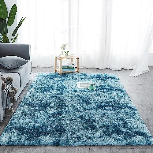 Amazinggirl Hochflor Teppich wohnzimmerteppich Langflor 200 x 300 cm - Teppiche für Wohnzimmer flauschig Shaggy Schlafzimmer Bettvorleger Outdoor Carpet Türkis mit Muster