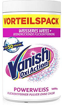 Vanish Oxi Action Powerweiss Pulver – 1 x 1,125 kg – Fleckenentferner und Wäsche-Booster Pulver ohne Chlor – Für weiße Wäsche