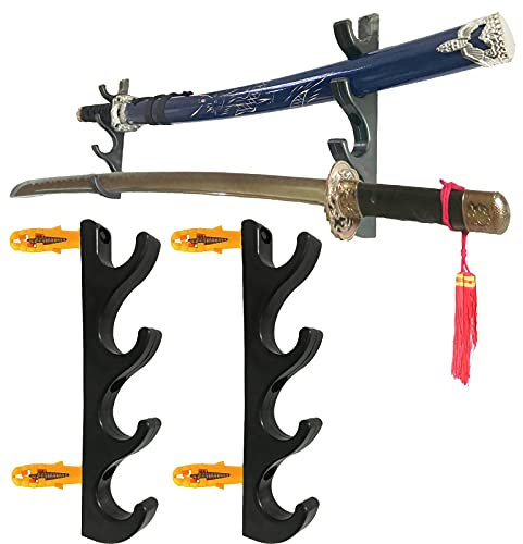 AUXPhome Lot de 2 supports muraux à quatre étages pour épées - Faciles à installer - Sans épée - Noir