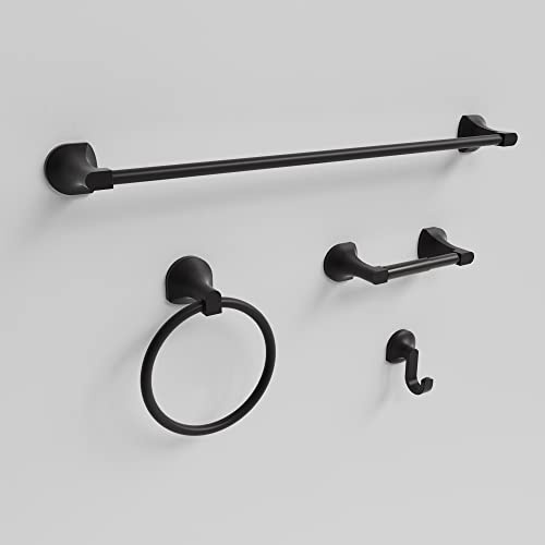 BGL Bathroom Hardware Set Matte Black Adjustable Expandable Towel Bar 4-Piece Bathroom Accessory Set Wall Mounted Robe Hook Toilet Paper Holder Towel Ring Towel Bar