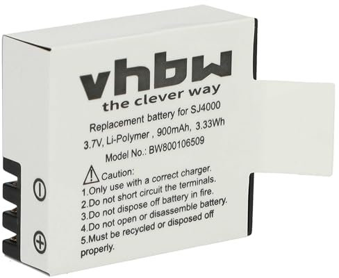 vhbw Akku kompatibel mit Qumox SJ4000 WiFi, SJ5000, SJ6000 Videokamera Camcorder (900mAh, 3,7V, Li-Ion)