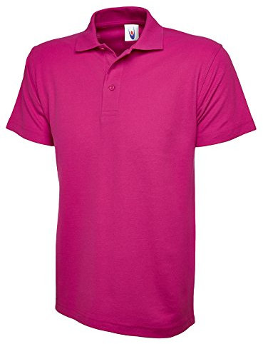 Mens & Womens Classic Polo Shirt Short Sleeve Plain Tee Top Casual Work Sports (M, Hot Pink)