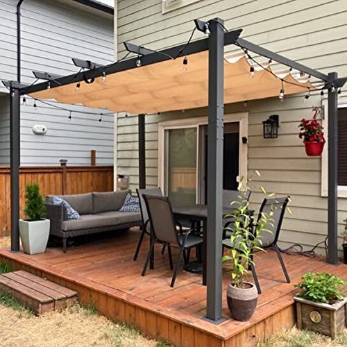 PURPLE LEAF Gazebo Pergola 3 x 4 M Alluminio Pergolato da Giardino con Tetto a Scomparsa Per Giardino Pergolati Terrazzo e Attività Commerciale, Cachi chiaro