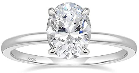 Titaniumcentral Ringe für Damen Silber 925 Solitärring 3CT Oval Zirkonia Verlobungsringe Versprechen Ring Eheringe Rosegold Gold (Silber,52 (16.6))