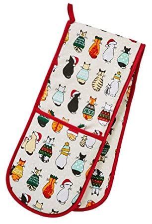 Ulster Weavers - Christmas Double Oven Gloves with Cats (88 x 18cm) - 100% Cotton - Christmas Cat Oven Gloves Heat Resistant - Washable - Christmas Kitchen Decorations for Baker - Cat Lovers Gifts