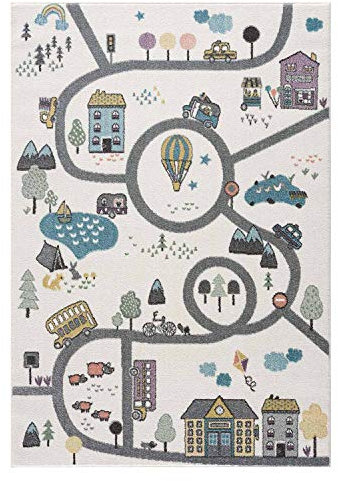 payé Teppich Kinderzimmer - Creme - 140x200cm - Straßenteppich Pastellfarben Spielteppich Kinderteppich Babyzimmer Kurzflor Weich