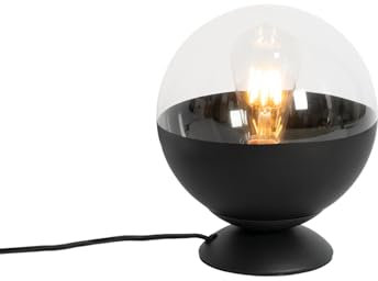 Qazqa - Retro Retro-Tischlampe schwarz mit klarem Glas - Eclipse I Wohnzimmer I Schlafzimmer - Kugel I Kugelförmig - LED geeignet E27