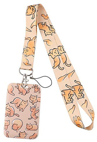 Cordon en forme de chat mignon avec porte-cartes – Lanière orange vif pour clés