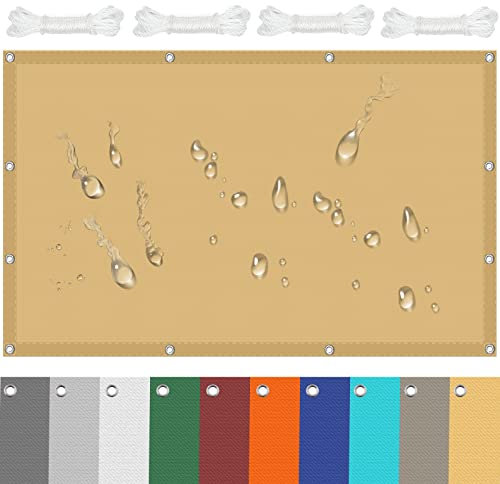Sonnensegel 4.5 x 6 m PES Polyester, Sonnenschutz 98% UV Schutz Sonnensegel Leinwand mit Spannseilen für Pavillons, Hof-Hinterhof, Beige