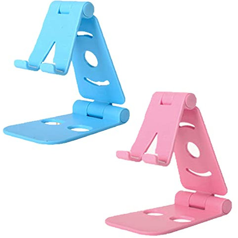 LMOGWL Pack de 2 Supports de téléphone Pliables, Angle réglable Support de téléphone Portable de Bureau, Compatible avec Apple Samsung/Huawei/et Autres Smartphones (4-9,7 Pouces) Rose 1 Bleu Clair 1