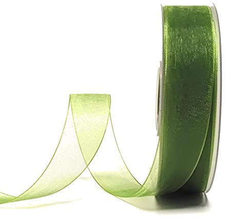 s.dekoda Schleifenband 50m x 25mm Olivgrün - Grün Organza Chiffon Geschenkband Organzaband [1350-112]