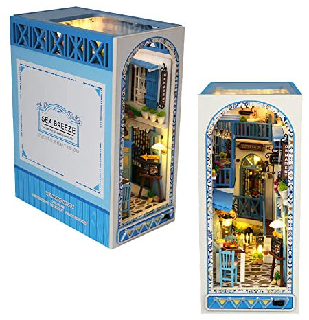 Miniatur-Buch geformt Puppenhaus mediterranen Stil Holz Möbel DIY Puppenhaus Kit mit LED Kreative Raum, Erwachsene Teenager Kinder Geschenk