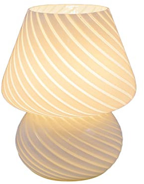 Pilzlampe, Glas-Tischlampe, Vintage-Stil, Durchscheinend, Gestreift, Nachtlicht, Dimmbare Nachttischlampe mit 3 Farbmodi und Fernbedienung, Kleines Süßes USB-Nachtlicht für Schlafzimmer(Weiß)