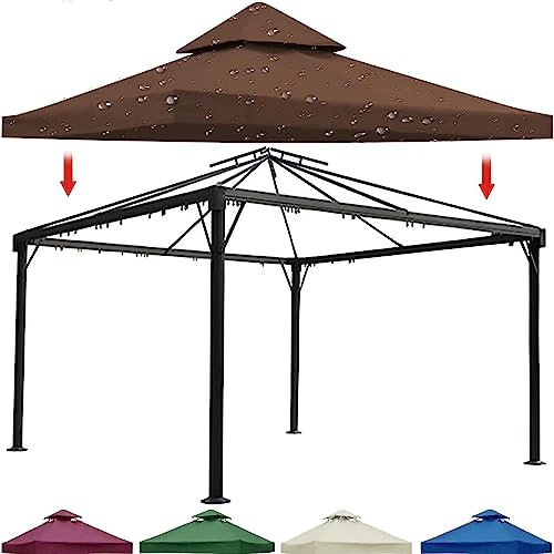 BINDT Pavillon-Überdachung, Ersatzabdeckungen, 3 m x 3 m, 2 Etagen, wasserdicht, mit belüfteter Oberseite für Pergola, Terrasse, Oxford-Stoff,Braun