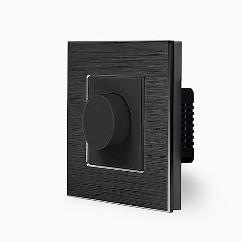 Luxus-Time Dimmer Schalter Drehdimmer mit Drehschalter 500W Unterputz Schalter LED-Dimmschalter für Wipp Dimmerlichtschalter Wandschalter im Aluminium Rahmen UP Dimmbare Glühlampen, LED-Lampen Schwarz