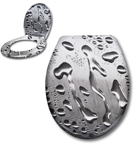 XINZI Toilettendeckel mit Absenkautomatik Antibakteriell WC Sitz Klodeckel mit Quick Release Funktion Abnehmbar Oval Klobrille Toilettensitz mit Softclose WC Deckel aus Duroplast (Wassertropfen)