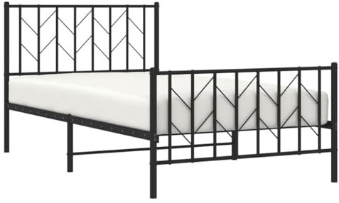 vidaXL Bettgestell, Bettrahmen mit Kopfteil Fußteil, Bett Gästebett mit Stauraum, Metallbett Einzelbett Schlafzimmerbett, Schwarz 100x190cm Metall