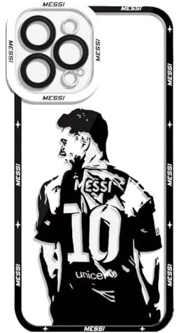 EZB Lionel Messi Themed iPhone Phone Case | Black and White Clear Flexible Shock Absorbant Cool Phone Cover | Messi 10 Shirt Clear Case (iPhone 15)