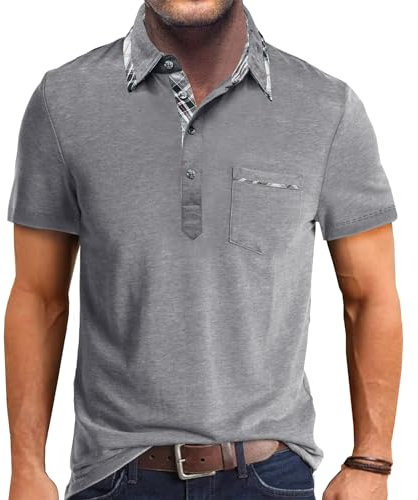 Comilaka Poloshirt Herren Kurzarm Kontrastfarbe T Shirts mit Tasche Polo Klassisches Sommer