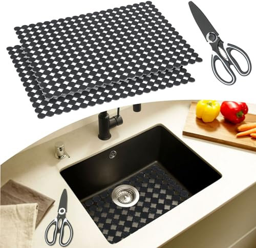 Mlijzard Alfombrilla protectora para fregadero, paquete de 2 alfombrillas de fregadero de cocina para fregaderos de cerámica de acero inoxidable, tapete escurridor de fregadero de 40 x 30 cm