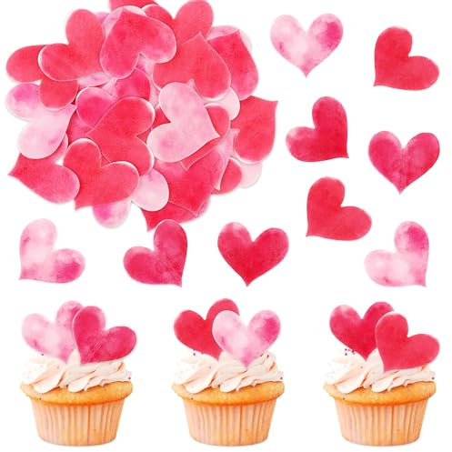 Blumomon 50Pcs Edible Love Heart Cupcake Toppers Edible Heart Cupcake Decorations Picks Birthday Edible Cake Decorations Valentine's Wedding Party Bridal Shower Decorations Supplies
