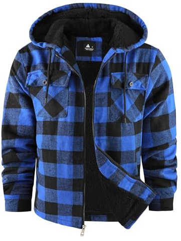 SwissWell Chemise pour Homme Épaissir Veste Flanelle Carreaux Doublure Peluche Loisirs Doublée Sweat à Capuche Homme Polaire Veste D'hiver Avec Poches(Bleu Marine-3XL)