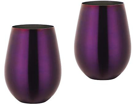 TUPMFG 17 oz Stainless Steel Stemless Wine Glasses, Outdoor Portable Wine Tumbler for The Pool, Camping, Cookouts, Travel - Set of 2 Metal Drinking Cups (Purple)