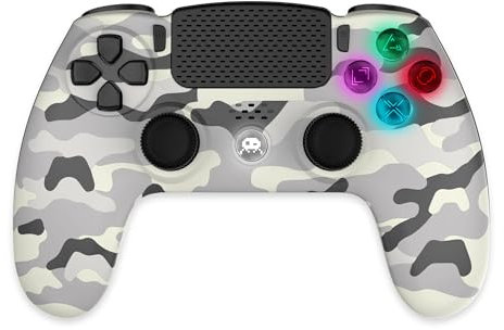 Freaks and Geeks - Manette Sans Fil pour PS4 Avec Prise Jack pour casque et boutons lumineux-White Camo
