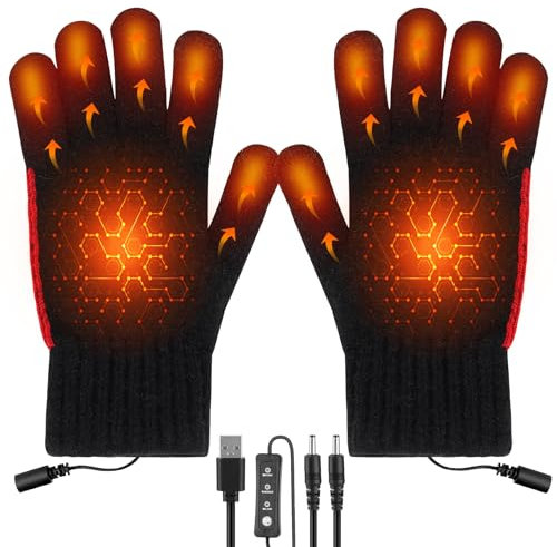 Aytop USB Beheizte Handschuhe Damen und Herren, Voll Finger Handwärmer Winterhand Warme Handschuhe Einstellbarer Temperatur Waschbares Beheizbare Handschuhe Winterhandschuhe für Ski Wandern(Schwarz)