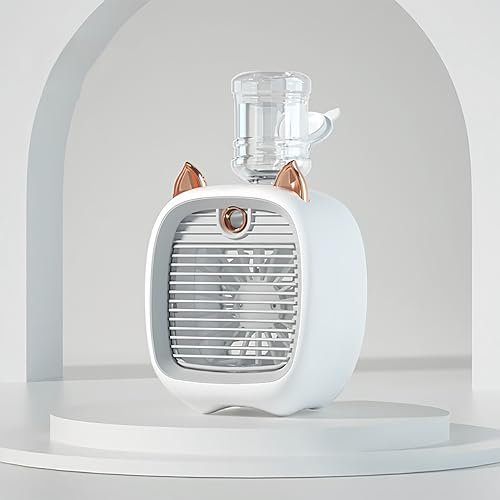 Ventilateur de bureau rechargeable avec pulvérisation d'eau, ventilateur brumisateur en forme d'animal joufflu mignon avec réservoir d'eau de 500 ml remplaçable avec bouteille minérale, technologie