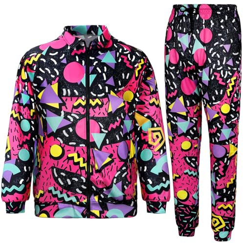 Arssm Ensemble rétro années 80 et 90 pour homme veste et pantalon de jogging style années 80, violet, X-Large