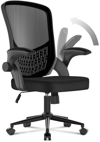 naspaluro Sedia Ufficio,Sedie Scrivania Ergonomica Con Braccioli Ribaltabili a 90°,Poltrona Ufficio Ergonomica lombare, Rivestimento in Rete Traspirante, Sedia Girevole a 360° Con Funzione Swing,Nera