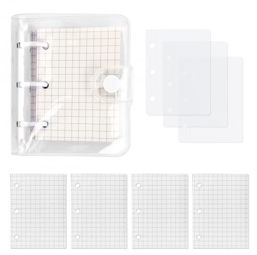 Mini 3 Ringe Ringordner Transparent O-Ringe Ringhefter Weich-Pvc-Notizbuch Mit 80 Blatt Papier Pro Tragbarem Einband Und 3 FäChern FüR Tagebuch Notizen Und Besprechungsunterlagen 10 * 8,7 Cm (1)