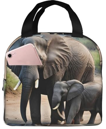 GFXEDSAH Lonchera aislada con estampado de elefante y elefante bebé con tela Oxford, bolsa multiusos para el trabajo y actividades al aire libre