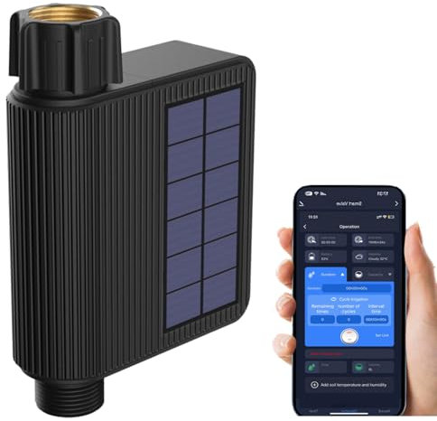 Haozee Bewässerungscomputer WLAN, Intelligente Bewässerungsuhr für Gartenschläuche, Automatisches Bewässerungssteuerungssystem für Rasen und Hof, Regenverzögerung, Solarstrom