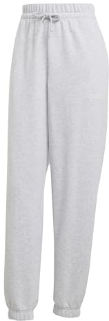 adidas Donna Essentials Linear French Terry Cuffed Pants, Light Grey Heather/White, M