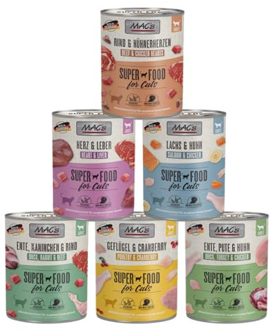 Mac's Cat 6 x 800g Mixpaket | Garantierter 6-Sorten-Mix | Getreidefreies Premium-Nassfutter für Katzen | Ideale Kombination aus hochwertigen Zutaten