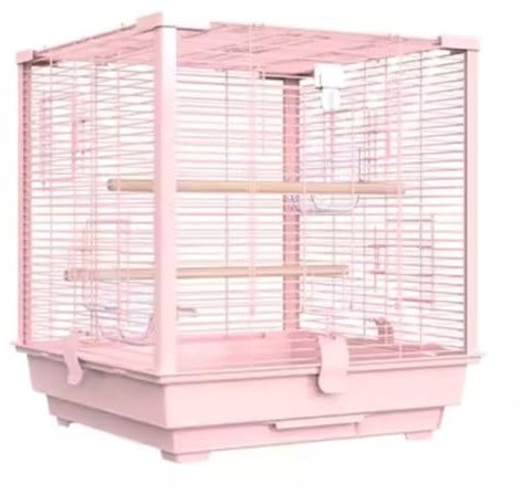 REIFOR Vogelkäfig Papageienkäfig Quadratischer Metall-Vogelkäfig Mit Vogelfutterstation, Tablett Für Papageien, Sittiche, Wellensittiche, Nymphensittiche, Sittiche Vogelkäfig Wellensittich(Pink)