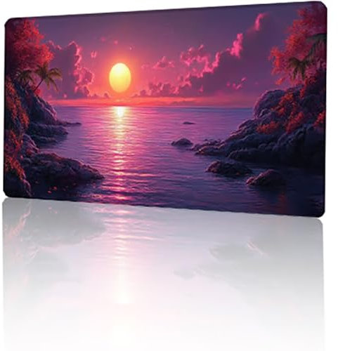 Gaming Mauspad Lila Mousepad XXL 60 x 30 cm, Sonnenuntergang Mausepad Groß rutschfeste Gummibasis, Vernähte Kanten Desk Mat für PC Home Office Tastatur, Verbessert Präzision und Geschwindigkeit T-90
