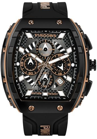 PINDOWS Uhren für Herren, wasserdichte Chronographenuhr, großes Zifferblatt, Elegante Quarz-Armbanduhr mit Kalender, leuchtenden Zeigern und robustem Silikonband