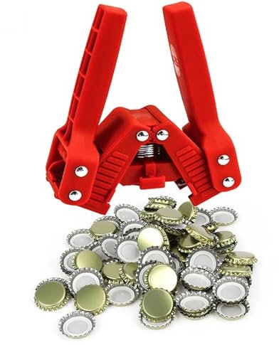 ATUMY Kronkorken verschlussgerät Manueller Bierflaschenverschließer Mit 100 Stück Bierverschlüssen, Handflaschen-Kronenverschließer Mit Zwei Hebeln, Flaschenverschließer Für 26-mm Kronenverkorker(B)