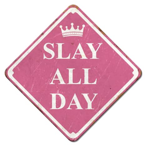 SUPERDANT Blechschild Slay All Day Metallschild Lobsprüche Retro Blechschilder Rosa Raumdekor Metallschilder Für Mädchenzimmer Zuhause Wohnzimmer Schlafzimmer Coquette Trendy Preppy Zimmer Cafés