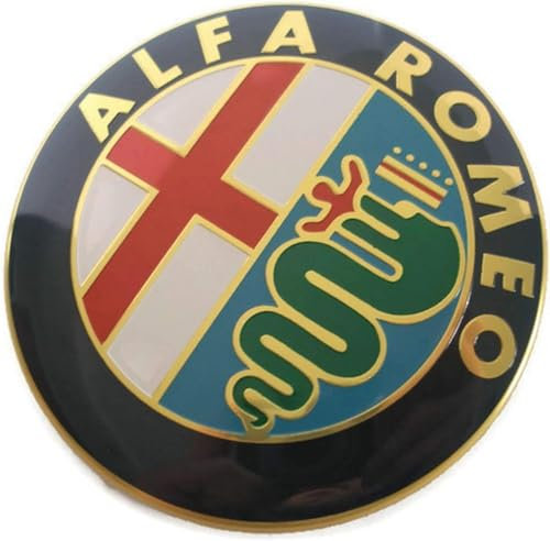 2 Fregi Stemma Oro Gold Compatibili con Alfa Romeo Auto Logo 74mm Per Cofano Anteriore e Posteriore Emblema Stemmi in Metallo