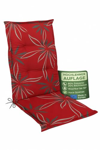 Waidmeister Hochlehner Auflage Naxos für Gartenstühle 118x49 cm (1, Blume Rot)
