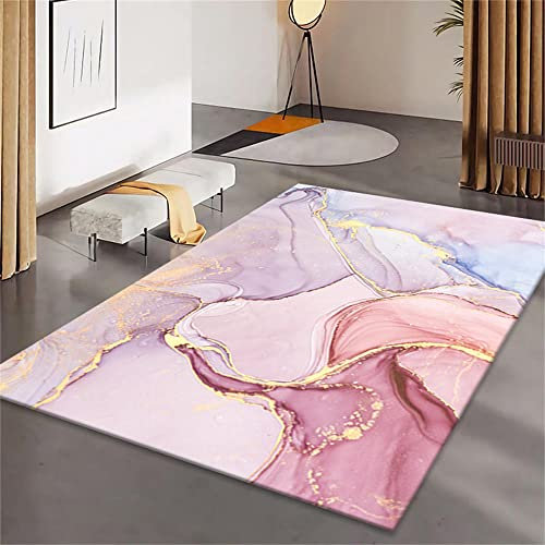 Tapis moderne rose doré bleu motif graphique abstrait pour chambre de fille 80 x 120 cm