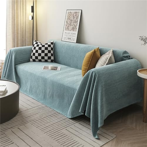 Wendbares Chenille-Karo für Sofa, groß, 1/2/3/4-Sitzer, Plaid für Sofas und Betten, leichter und weicher Sofaüberwurf, leicht und dekorativ, für Schlafzimmer, Wohnzimmer (Himmelblau, 180 x 350 cm)
