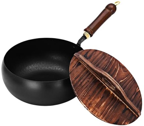 zoocco Suntup Iron Pan, Uncoated Iron Pan, 9.45‑Inch with Lid, Durable High‑Purity Irons Frying Pans for Gas, Induction & Electric Cooktops for Women, Elderly (Hammer B)